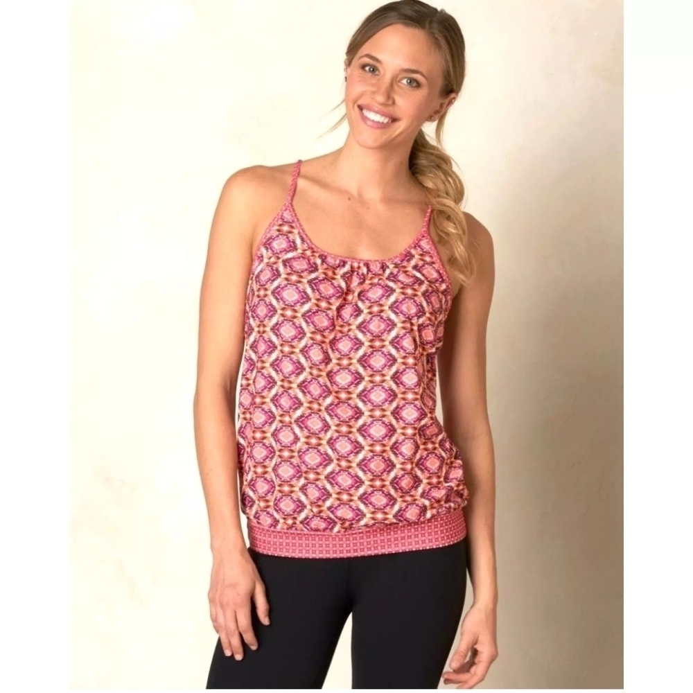 PrAna Andie Tank Top M Strappy  Racerback Hem Band Mixed Geometric Aztec Print